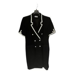 Lord & Taylor Black White Trim Double Breasted Sailor Vintage Sheath Dress Sz 16